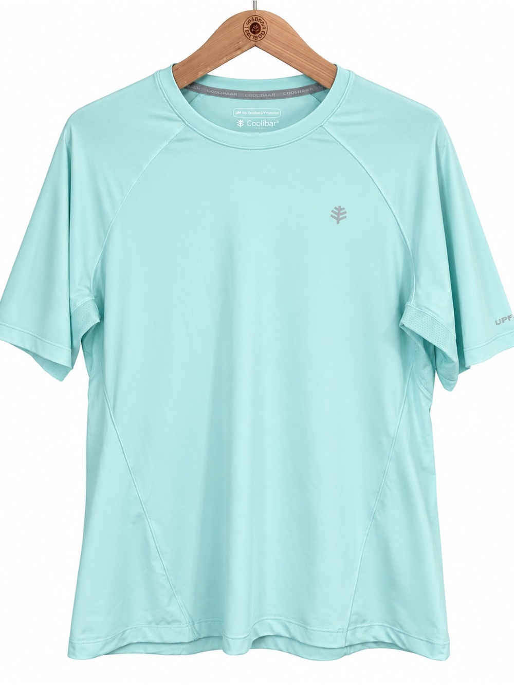 Coolibar Devi UPF 50+ Short Sleeve Fitness Shirt Aqua Blue Size Large